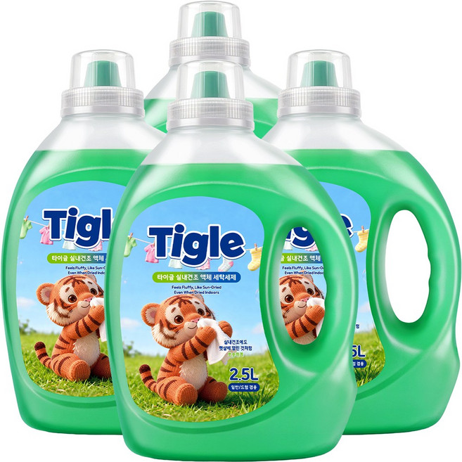 3+1 타이글 실내건조 대용량 액체 세탁세제 2.5L 선샤인런드리향 일반 드럼 겸용 액상 캡슐 대용, 4개