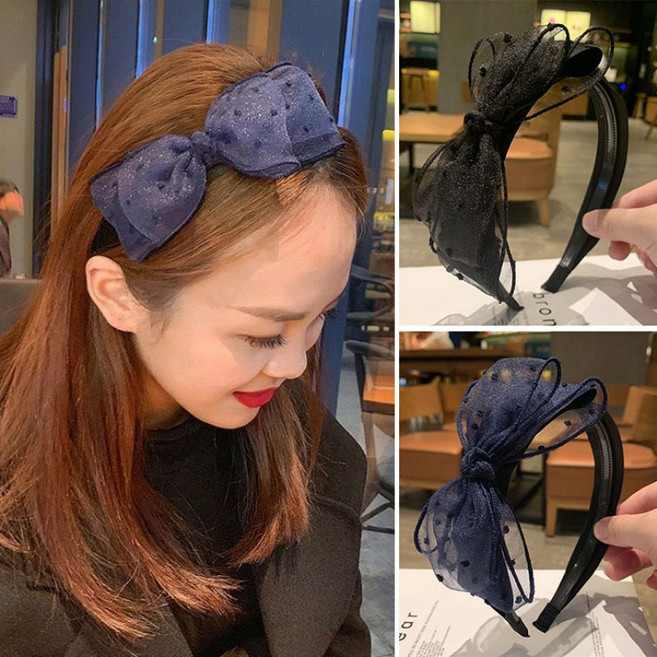 ZMBIRD 1+1 망사 리본 넓은 헤어밴드 N795