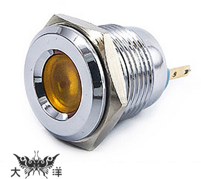 大洋 16mm 銅鍍鉻凹面指示燈(焊線式), 1個, DC12V 紅色