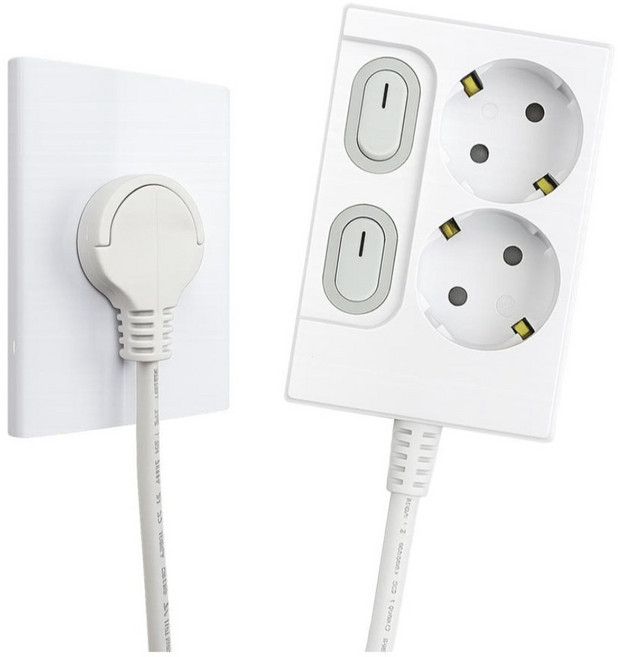 원스탑 제로갭 국산 슬림 납작 멀티탭 2구 16A 고출력 개별스위치 전절형 멀티콘센트 + 안전커버 1p 세트 1m 1.5m 3m 화이트, 1개