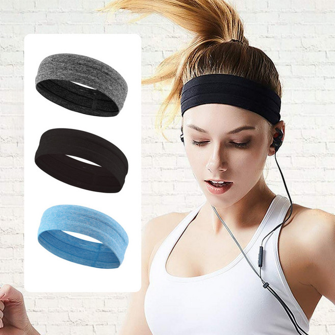 별난상점 고탄성 모던 논슬립 실리콘 땀흡수 통기성 스포츠 쿨 헤어밴드 3종 세트, 1개, 블랙+그레이+블루