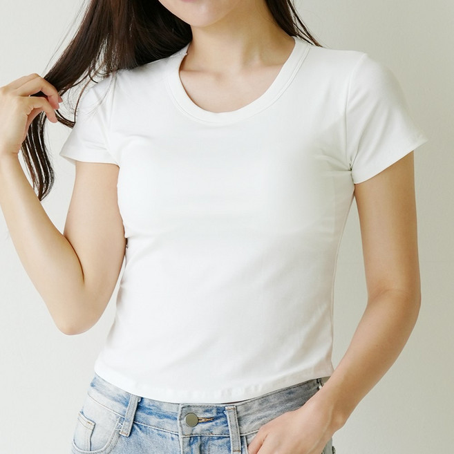 엘라운지 시원한 크롭 반팔 브라탑 티셔츠