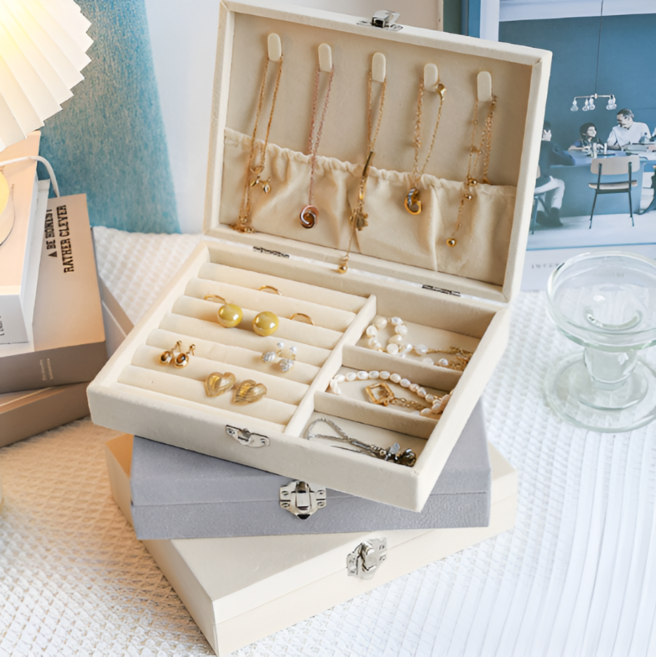 몽벨르 프리미엄 벨벳 고급 보석함, 1개, 화이트