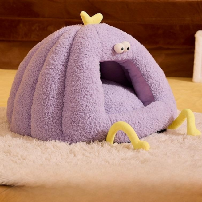 슈프렌 펫 몬스터 포근한 플러시 하우스 숨숨집 고양이 강아지, 1개, 퍼플몬스터
