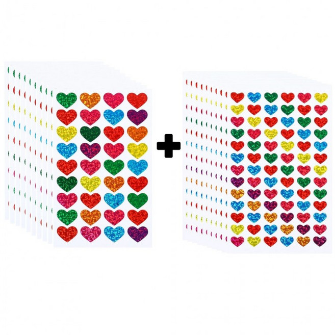1140개입 2종세트 레이저 반짝이 컬러 하트 스티커, 1세트, 혼합(S4107) 1140PCS