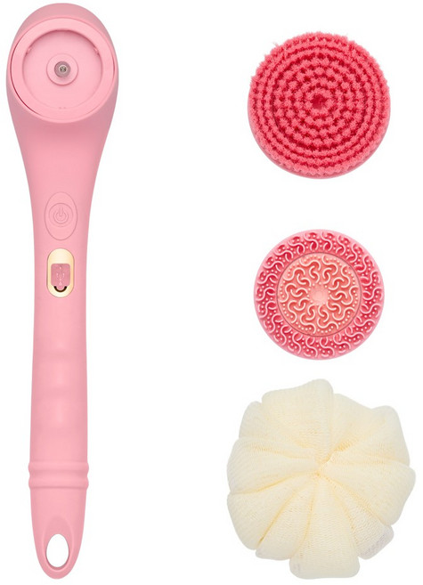 소네쏙 전동 바디 브러쉬 등드름 실리콘 샤워 목욕솔, 1세트, 1개입, 코튼 핑크
