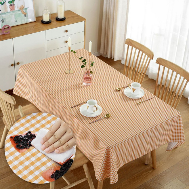 에스와이씨 방수 PVC 북유럽풍 체크 식탁보, 6인(220*140), 블루, 1개