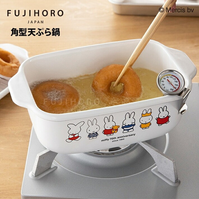 후지호로 미피 70주년 시리즈 튀김 덴푸라 사각 냄비 MF70-TP20K, 1개, 화이트, 25cm