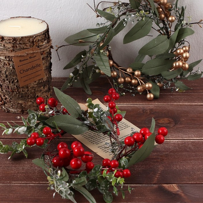 크리스마스 유카리 테이블 캔들홀드 조화장식, 레드, 1개