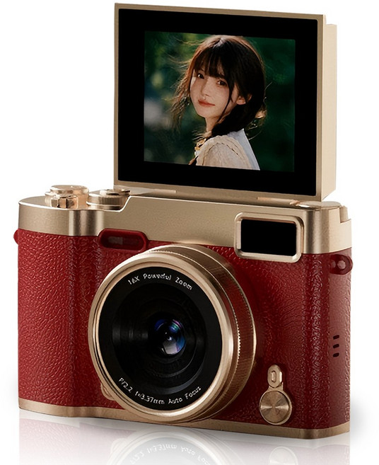 빈티지 디지털 카메라 180도 회전 화면 학생 캠퍼스 64GB 디카, ZD09-64GB(홍색)