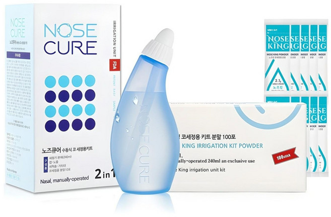 노즈큐어 코세척기 블루 + 노즈킹 분말 100포, 1세트