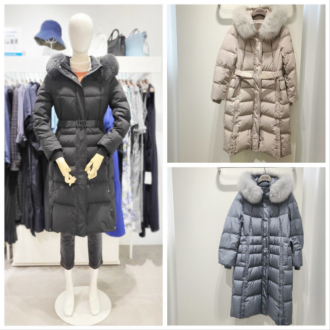 올리비아로렌 탈착 폭스퍼 후드 구스다운 거위털 벨티드 롱 패딩 점퍼 nc청주점 vopkd4wb111 112