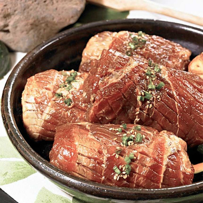 정육찬 제주 프리미엄 흑돼지 왕구이 쫄깃쫄깃 오겹살 양념구이, 1.2kg, 4개