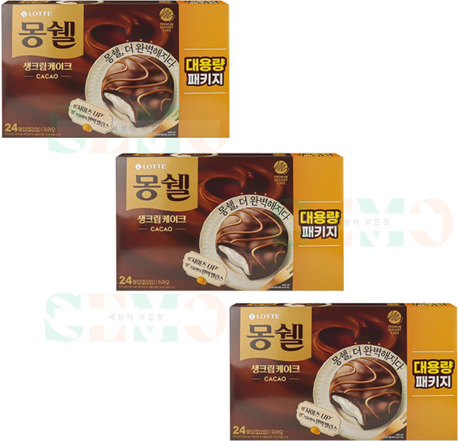 롯데 몽쉘카카오 생크림케이크 대용량, 816g, 3개
