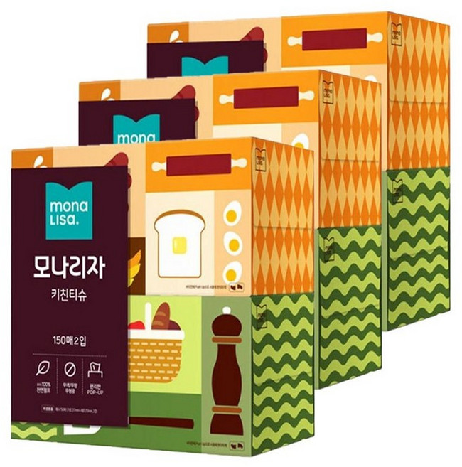 모나리자 뽑아쓰는 키친티슈 150매x2입 3팩, 150매, 3박스