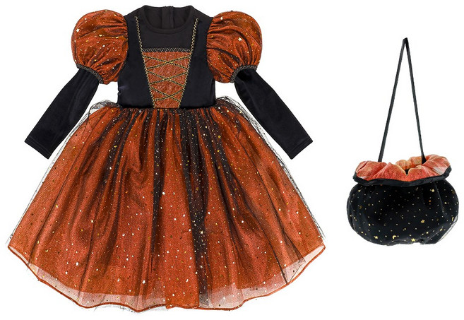 키앙 여아 펌킨 마녀 퍼프 드레스 & 주머니 세트