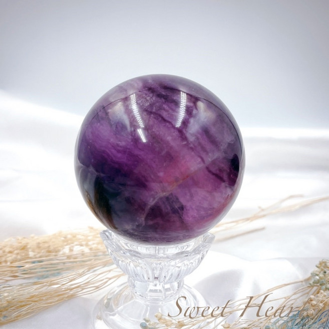 SWEET HEART 田芯精選 天然水晶螢石球 特殊紋理紫螢石球 贈底座, No.13 (1039g 85mm),圖示