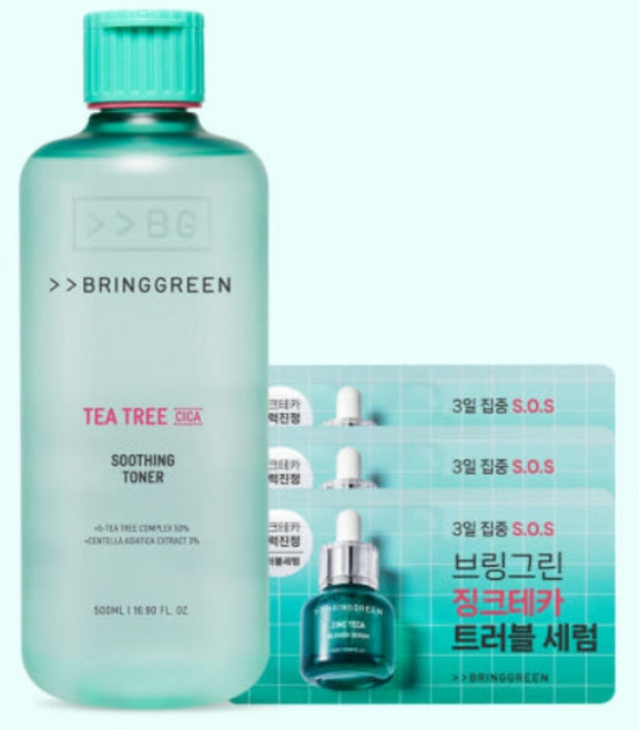 브링그린 티트리 시카 수딩 토너 대용량 증정기획 500ml+미니순면타월, 500ml [단품] + (증정)트러블세럼3ml, 500ml, 1개