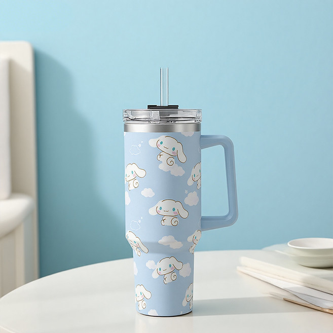 Tiger Pavilion 캐릭터 대용량 304 스테인리스 스틸 텀블러, 1개, 블루 + 화이트