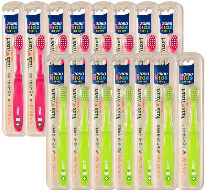 2080 키즈하트 유아 칫솔, 랜덤 발송, 15개입, 1세트