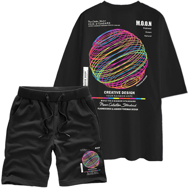 슈프림 남녀공용 빅사이즈 5부오버핏 오션 + 반바지 오션 트레이닝세트