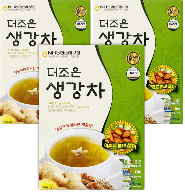 더조은 생강차 아몬드 분태 첨가 스틱, 18g, 3개, 36개입