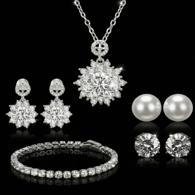 메르베 천연 다이아 주얼리세트 큐빅 진주 5종 귀걸이 목걸이 테니스팔찌