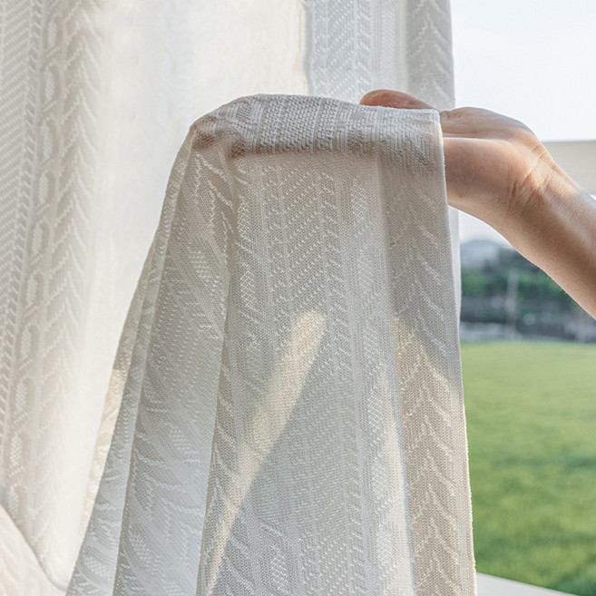 LINSHU 자수 쉬폰커튼 열차단 비침없는 내마모성 아일렛형