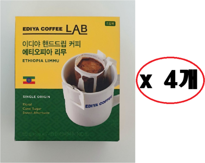 이디야 핸드드립 에티오피아 리무 드립커피 7p, 8g, 7개입, 4개