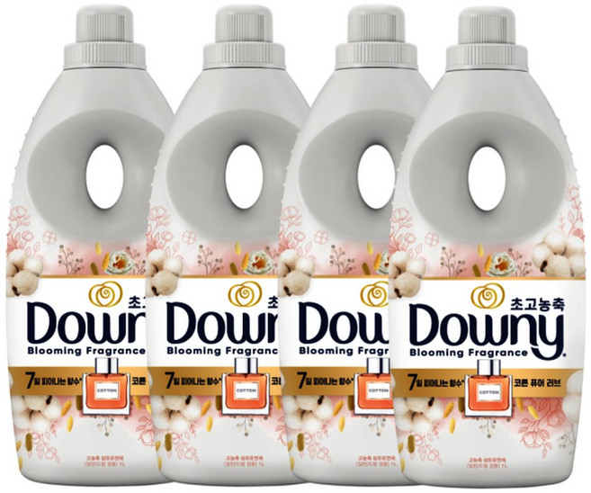 다우니 고농축 섬유유연제 코튼 퓨어러브 1L 4개, 단일구성