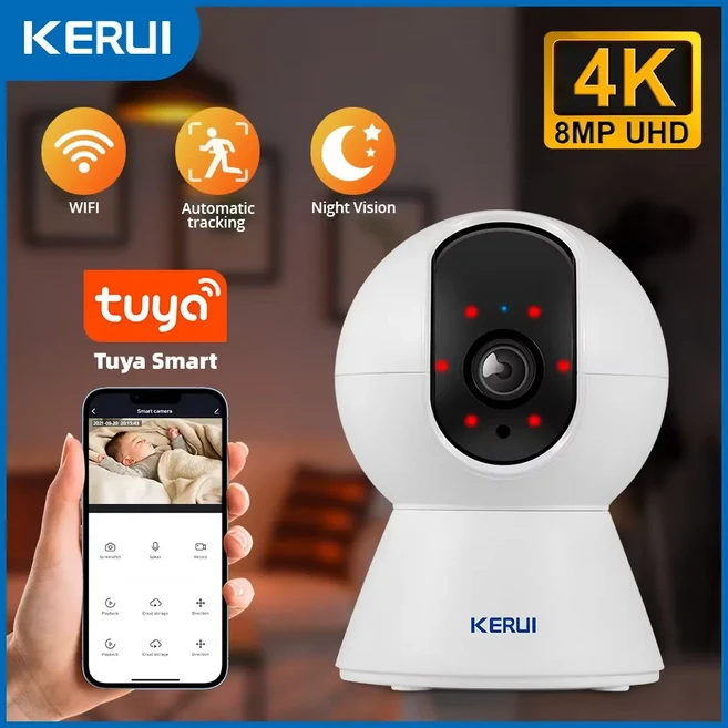 KERUI 5MP 4K Tuya 스마트 미니 WiFi IP 카메라 실내 무선 홈 보안 AI 인간 감지 CCTV 감시 자동 추적, 5MP With 64G / 미국 플러그, 1, 5MP With 64G / 미국 플러그