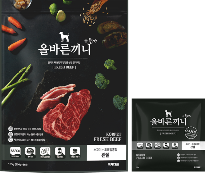 올바른끼니 플러스-소고기 초록입홍합(관절건강) 강아지사료 _ 60%생육 100%휴먼그레이드 스팀공법 영양식 강아지밥, 1.25kg, 1개, 소