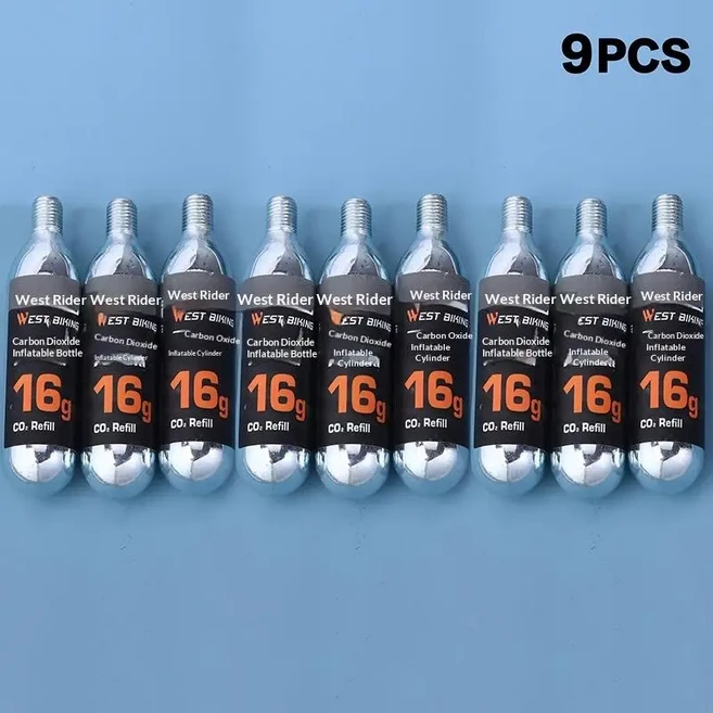 3/6/9개 16g CO2 카트리지 나사 연결식 자전거 타이어 인플레이터 미니 펌프 고압 실린더 도로용 MTB 자전, 01 9PCS