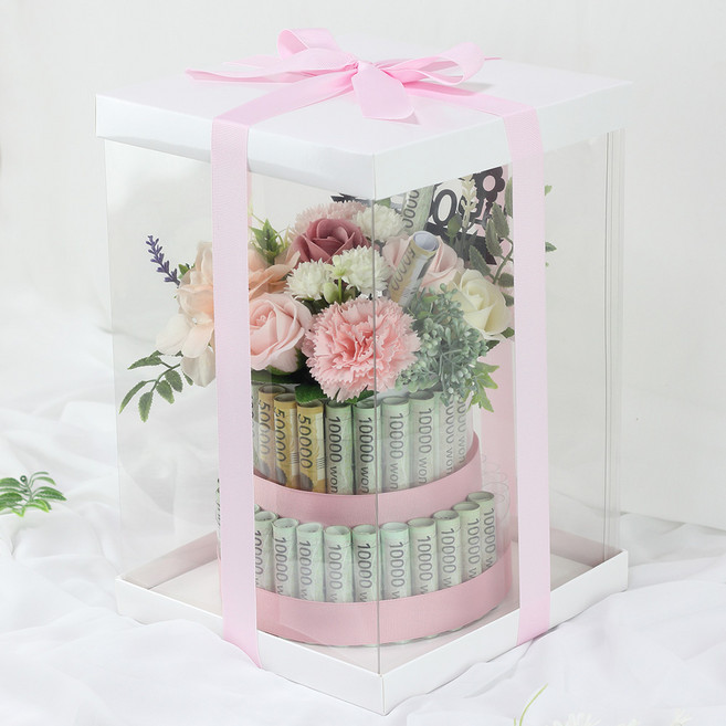 엔젤쿠키 머니롤 용돈케이크 어버이날 부모님선물 용돈박스 꽃 기념일 칠순, 머니롤 2단 용돈케이크:핑크, 팔순축하, 1개