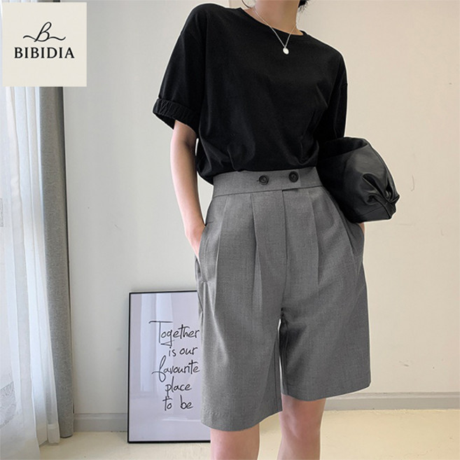 비비디아 여성 고급원단 캐주얼 하이웨스트 정장 5부 팬츠 오피스룩 데일리룩 와이드 반바지 5503