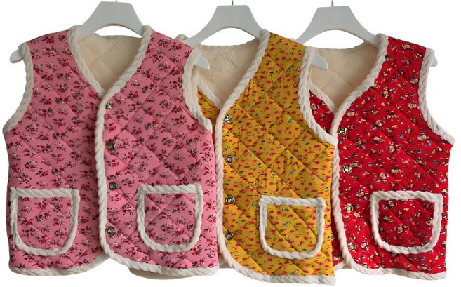 [루리] 어린이집 유치원 아동 주니어 조끼 5색상 포근한 양털안감 (꽃/곰돌이) 남아여아공용