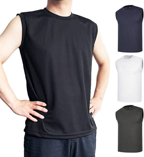 기능성 쿨론 퀵 드라이 에어로쿨 후렌치 민소매 남녀공용 무지 라운드넥 나시 통기성 시원한 이너