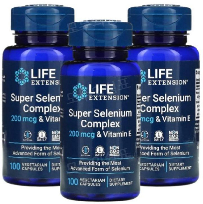 라이프익스텐션 슈퍼 셀레늄 콤플렉스 200mcg & 비타민 E 베지테리안 캡슐, 100정, 3개