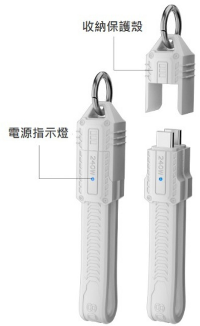 勁祥科技 雷電4全功能超短數據線 80Gbps高速傳輸240W快充, 白色, 1個