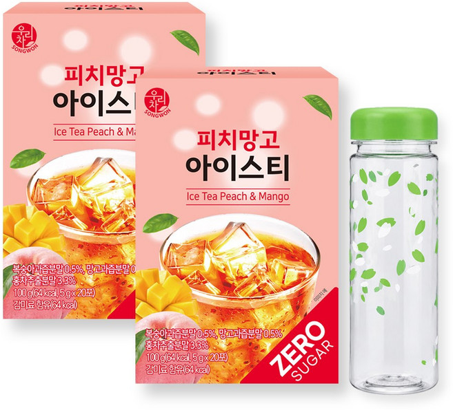 송원 우리차 제로슈가 피치망고 아이스티 20Tx2개+보틀 500ml, 5g, 2개, 20개입