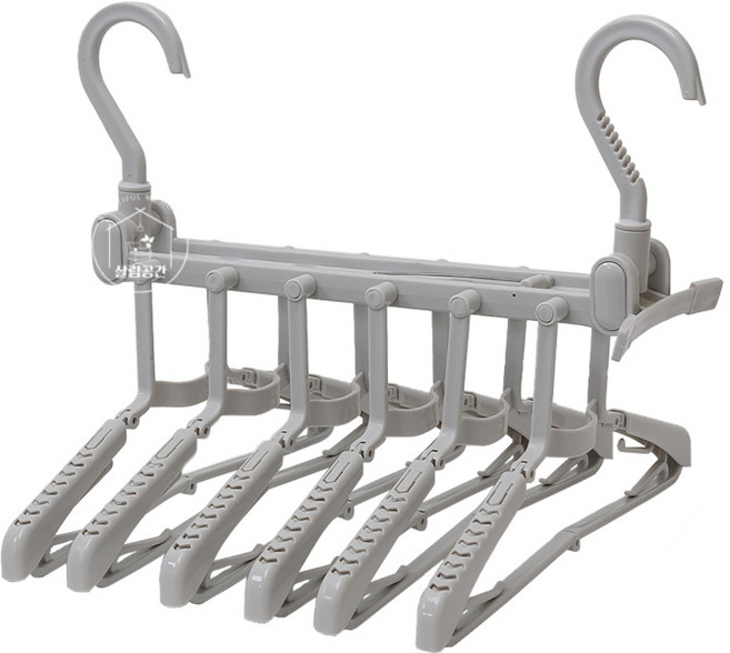 살림공간 접이식 옷걸이 6단 자동 공간절약, 그레이, 1개
