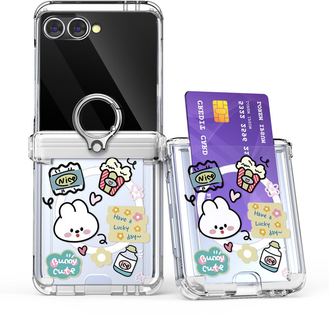 갤럭시Z플립 5 6 7 드로잉 키치 맥세이프 핑거링 카드 투명 하드케이스