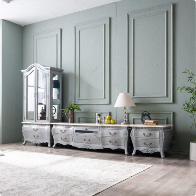 [리체갤러리] 클래식 엔틱가구 빈티지 엔틱 이사벨 그레이 양문장식장 세트, 상세 설명 참조