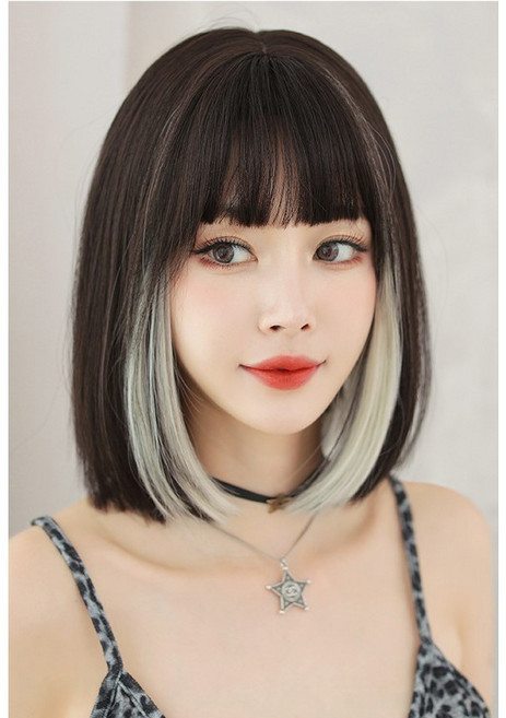 女生短髮假髮 漂染造型 時尚惡女, 1個, 假髮+髮網