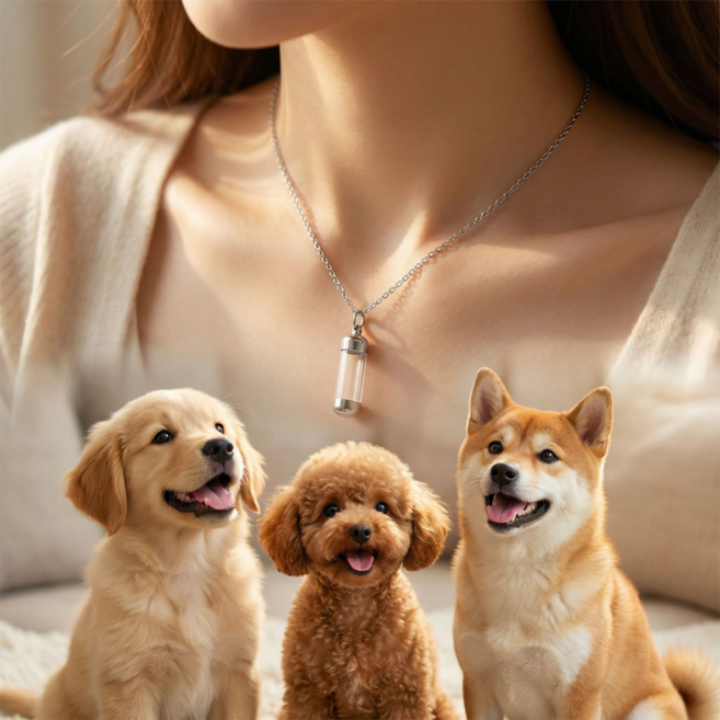 도도몰 강아지 고양이 털보관 메모리얼스톤 캡슐목걸이, 1개