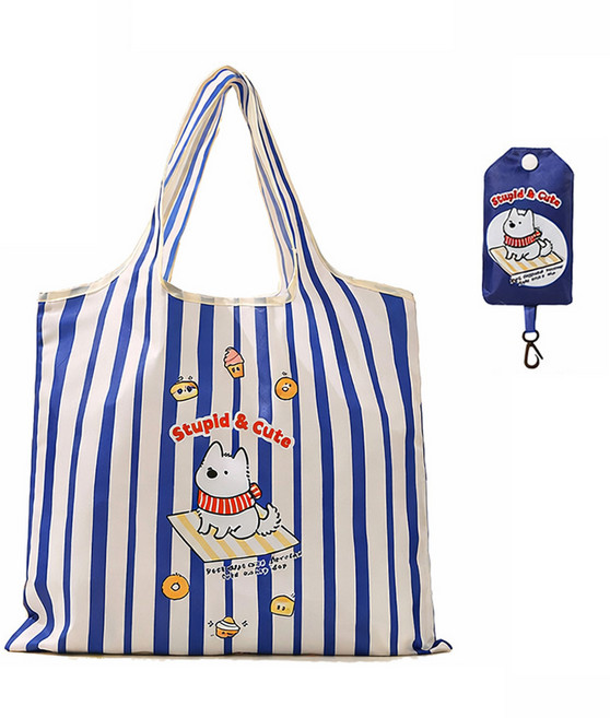 이지몰 접이식 장바구니 귀여운 강아지 캐릭터 휴대용 에코백, 블루, 1개