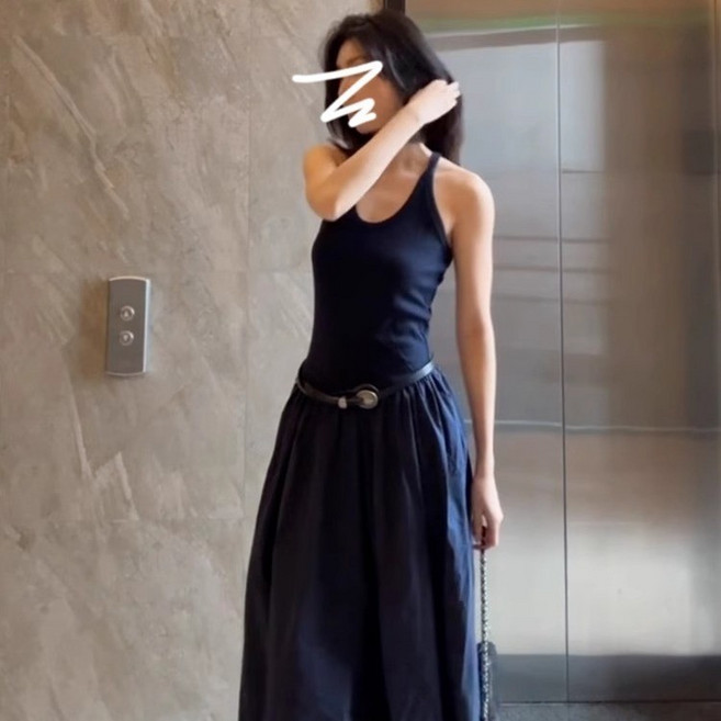 韓國女裝 簡約百搭基礎款 吊帶長洋裝