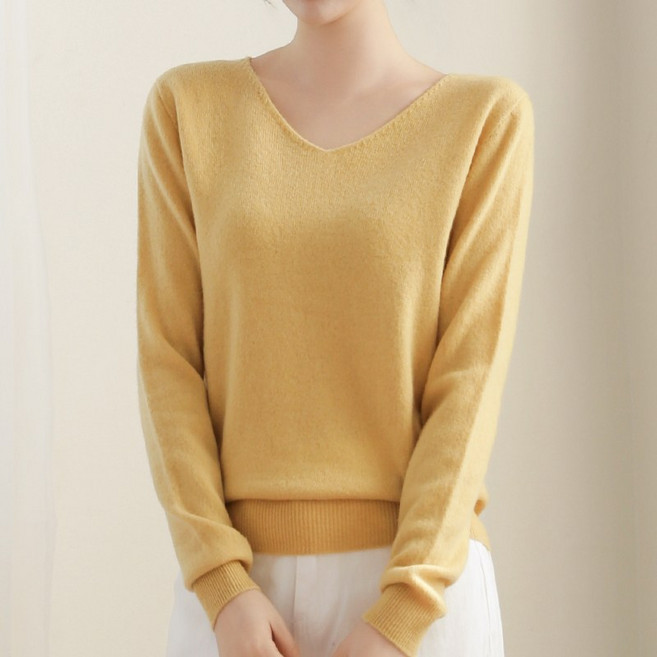 클레이스 울100 캐시미어 호주산 양모 여성 브이넥 니트