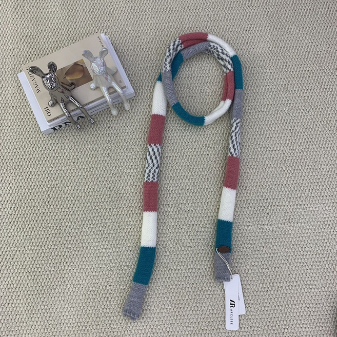 겨울 여성용 니트 목도리 도파민 컬러 니트 작은 머플러 가을 겨울 패션 액세서리 LT