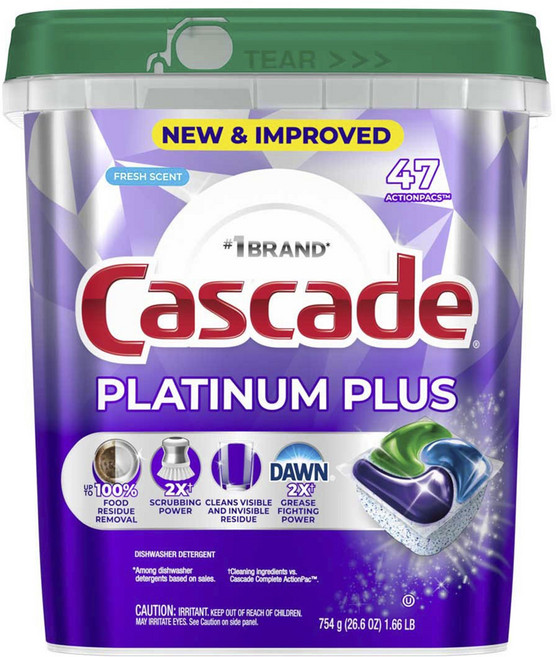 Cascade 白金Plus洗碗機專用洗滌劑 清新香 47入, 1個, 754g